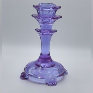 Vintage Amethyst footed glass candle holder
